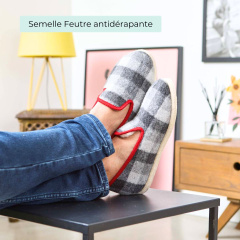 Charentaises Chausse Mouton Glen – Chaussons écossais gris et noir Made in France             
                            