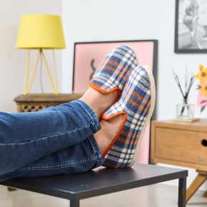 Charentaises Dornie Orange – Chaussons écossais à carreaux Made in France                            