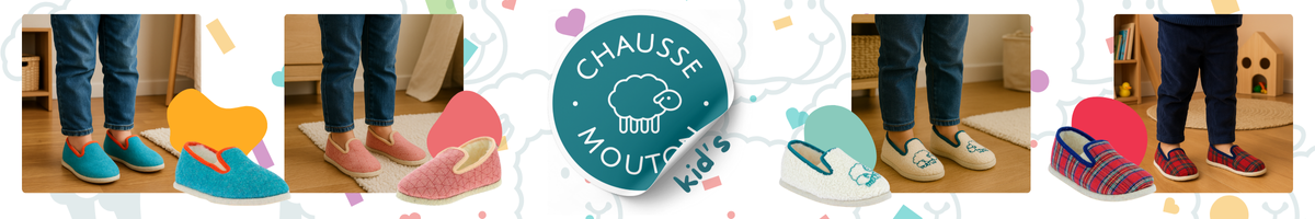 Charentaises enfants Chausse Mouton - pantoufles chaudes et colorées pour l’hiver